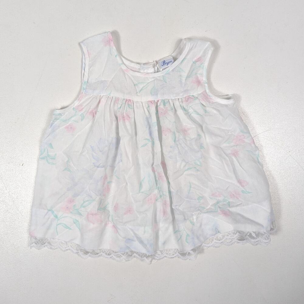 Vtg Bryan Pinafore Dress Girls Sz 24m White Floral Pastel 80s